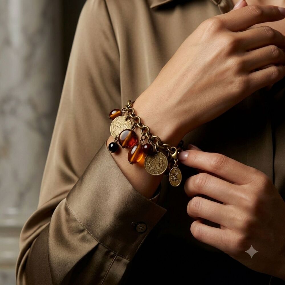 Vintage DVF Diane Von Furstenberg French Coin Charm Bracelet